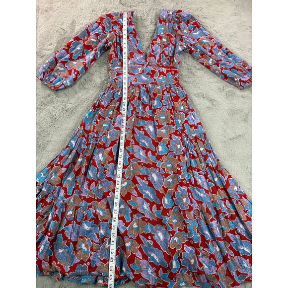 NWT Caroline Constas Dress XS Frenchie Print Floral Long Sleeve Maxi Boho Tiered - Picture 8 of 13